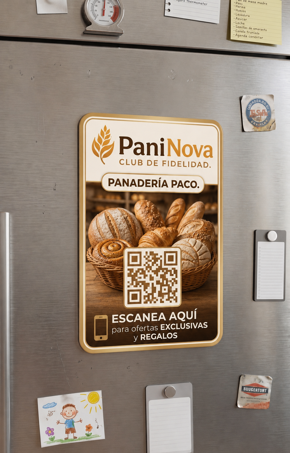 Imán PaniNova en la nevera — Club de fidelidad de Panadería Paco